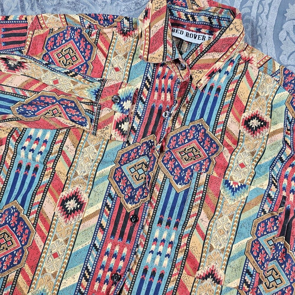 Red Rover Shirt Womans Small Multicolor Aztec Southwestern Cowboy Vintage